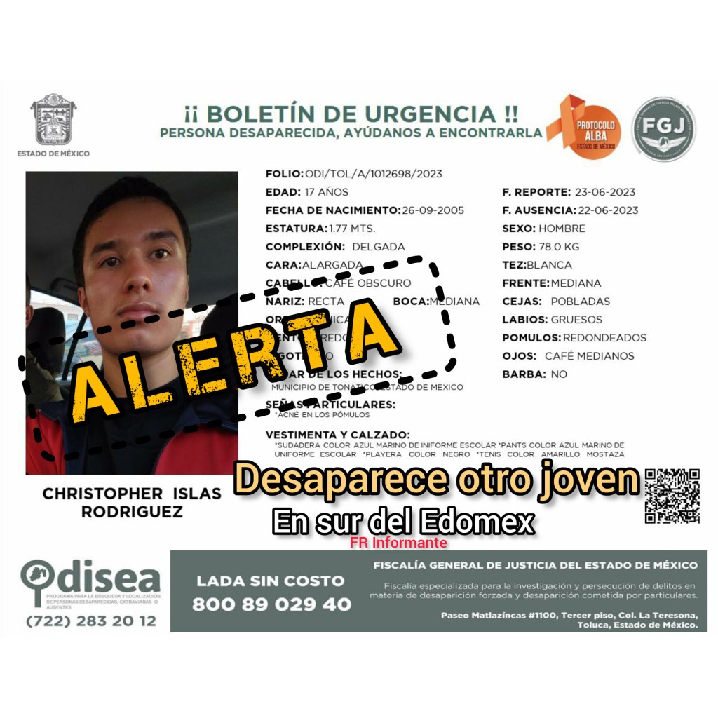 Alerta: Desaparece otro joven en sur del&nbsp;Edomex