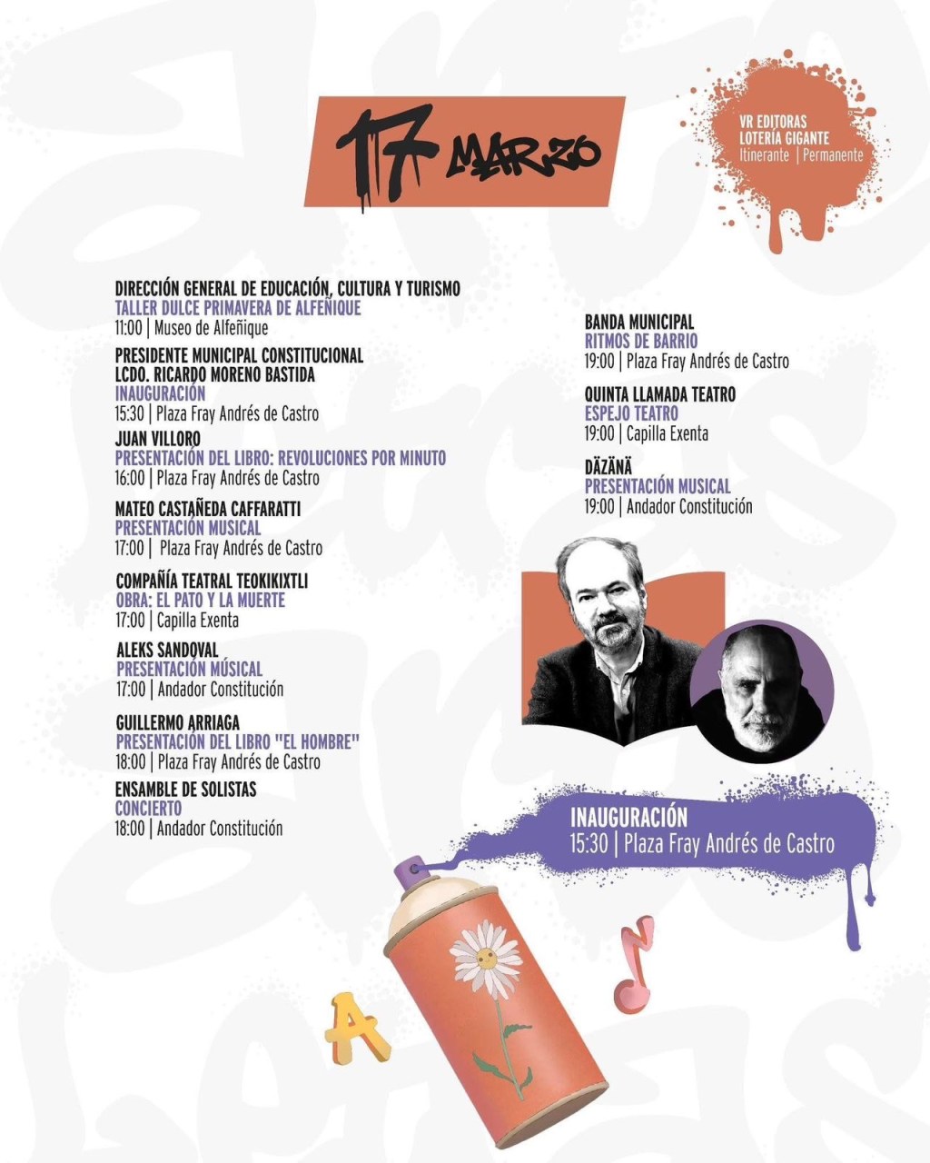 Engalanarán Juan Villoro y Guillermo Arriaga primer día de PrimaverArte #Toluca